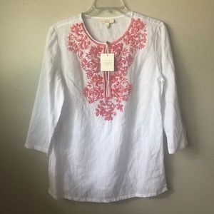 Charter Club Luxury Linen Beaded Blouse Tunic
